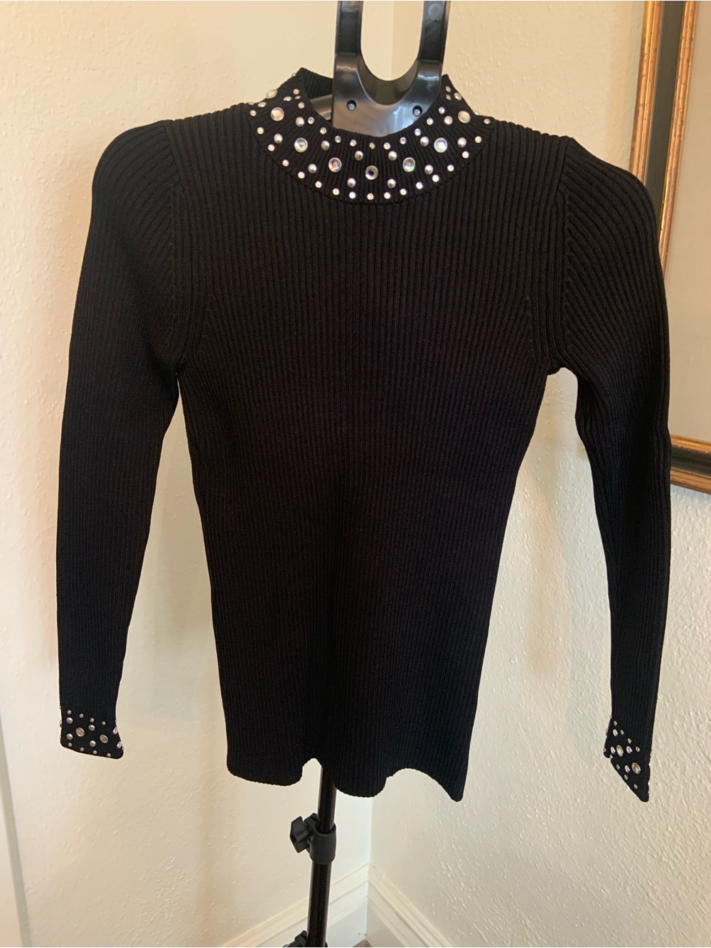 Michael Kors Black Studded Rib Knit Women's Top